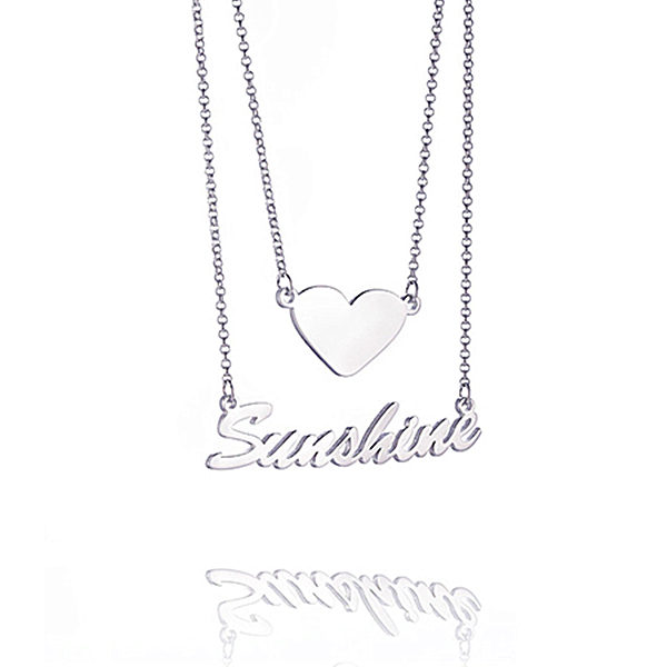 Personalized Layered Heart And Name Necklace