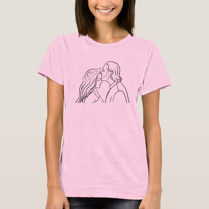 LOVETYS Hand-Painted Design Photo Printed T-shirt Pink